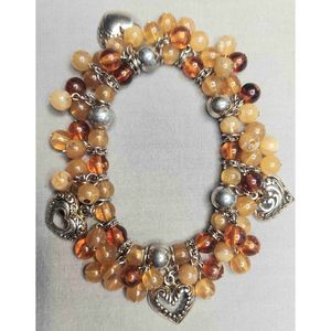 Hand Crafted Orange Cream Beaded Heart Charm Bracelet